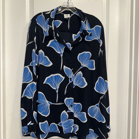 CAbi Tops - Cabi Blue Ginkgo Leaf Floral Button Blouse XL Long Sleeve Lightweight Travel
